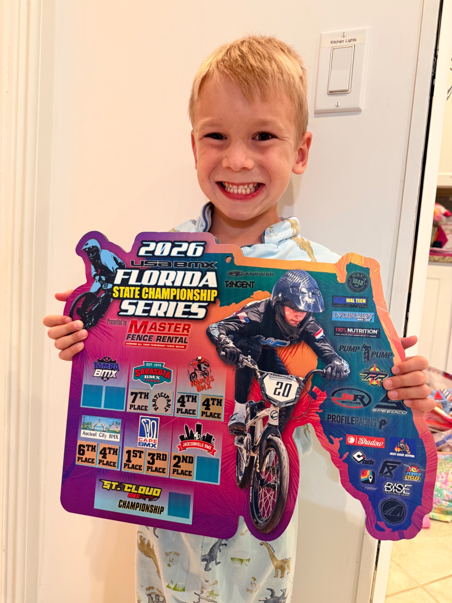 Sullivan Cagle smiling with his 2026 Florida State Championship Series board